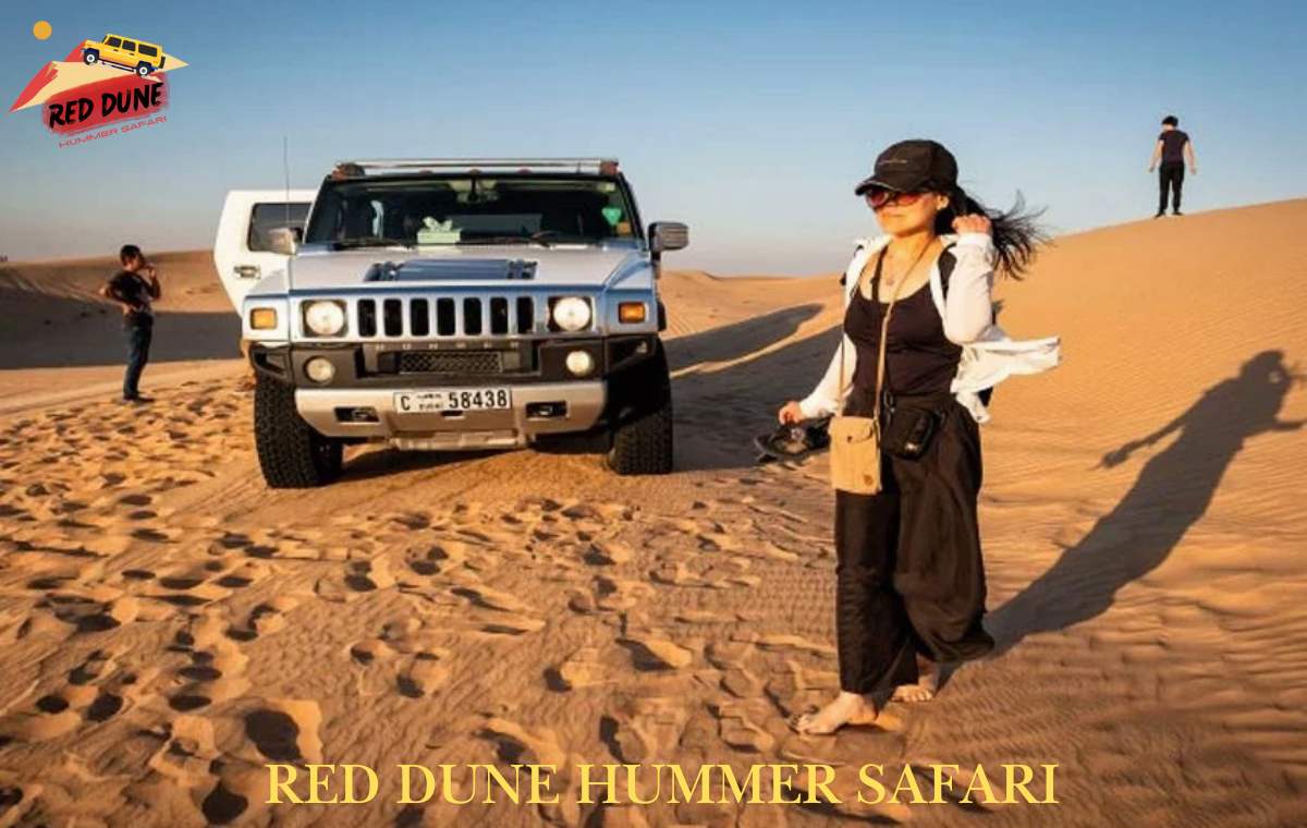 Hummer Desert Safari Dubai booking 2026 Luxury Hummer H2 on red dunes in Lahbab with sunset view and professional driver