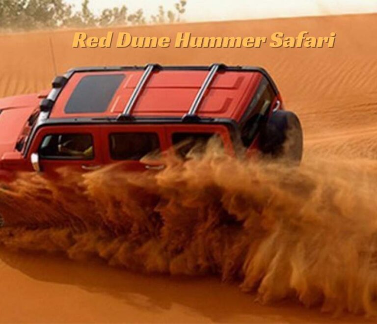 Hummer H2 desert safari dune bashing red dunes Lahbab Dubai 2026